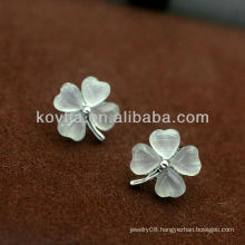 Newest white opal diamond jewelry 925 silver clover stud earrings